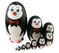 Winterworm Juego de 10 muñecas de madera hechas a mano con forma de huevo de pingüino para niños, juguete de pingüino, regalo de pingüino