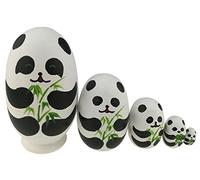 Winterworm Juego de 5 piezas de juguetes apilables de madera con forma de huevo de panda y oso oso de madera, hechos a mano, muñecas rusas de anidación, muñecas matrioshka, cosas de panda para niños,