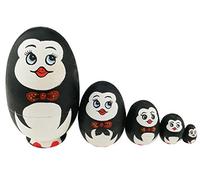 Winterworm Juego de 5 piezas lindo tema animal pingüino huevo forma apilamiento juguete madera hecho a mano anidación muñecas para niños huevo de Pascua