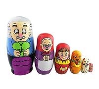 Winterworm Juego de 6 muñecas rusas de familia de granja esmaltadas, juguetes apilables hechos a mano para niños