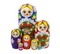 Winterworm® Juego de 7 muñecos de madera con diseño de bayas y flores, muñeca rusa Matryoshka