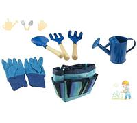 Winterworm Juego de Herramientas de jardín para niños con totalizador Rastrillo de Mano Pala Horquilla Regadera Guantes Niños Jardín Juguetes (Azul)