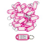 WINTEX Llaveros plastico con etiqueta - Set de 100x llavero identificador llaves - Etiquetas llaves personalizables para apartamentos casas oficina taller bicicleta - Rosa