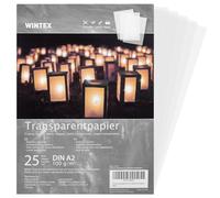 WINTEX Papel transparente impresora A2 - Set de 25x láminas de papel cebolla de 100 g/m² - Papel manualidades plantillas para calcar - Papel de calco para dibujo blanco tránlucido
