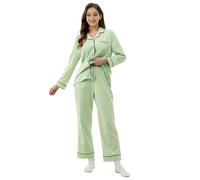 Winthome Pijama largo de algodón para mujer, conjunto de pijama suave y transpirable, traje de casa para mujer con bolsillos, tira de botones, banda elástica, Pjs Women con cuello en V, parte superior