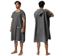 Winthome Poncho Surf Secado Rápido, Poncho Microfibra Ayuda de Cambio de Playa, Bata de Baño con Bolsillo y Capucha, Manta Poncho para Hombre Mujer, Natación Surf Playas Duchas, Viajes (Gris, M)