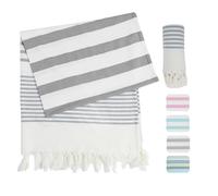 Winthome Toalla Playa Suave 180x100cm-Toalla Hammam de Algodón de Bambú, Ligero Ahorra Espacio, Beach Towel con Borlas Absorbente, Libre de Arena, Toalla de Baño Turco para Mujer Hombre (1 Pack)