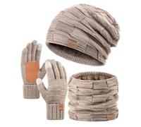 Winuesa Juego de gorro, bufanda y guantes de invierno para hombre y mujer, forro polar térmico, gorro holgado para hombre, gorro de punto de nieve, gorro de invierno 3 en 1, guantes de pantalla táctil