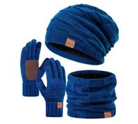 Winuesa Juego de gorro, bufanda y guantes de invierno para hombre y mujer, forro polar térmico, gorro holgado para hombre, gorro de punto de nieve, gorro de invierno 3 en 1, guantes de pantalla