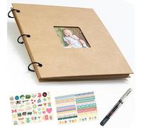 WINUND, Album fotos para pegar y escribir, album de fotos Scrapbooking, album fotos 10x15, album fotos bebe, regalo aniversario pareja, libro de Firmas, 60 páginas cuadradas 25x25 cm, KRAFT