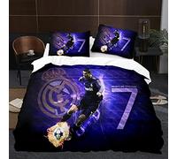 WINUO Equipo de Fútbol Madrid CR7 Juego de Funda Nórdica 135X200cm (Cama de 90) Funda de Edredón de Microfibra Suave con 2 Fundas de Almohada 50x75