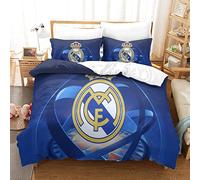 WINUO Equipo de Fútbol Madrid CR7 Juego de Funda Nórdica 135X200cm (Cama de 90) Funda de Edredón de Microfibra Suave con 2 Fundas de Almohada 50x75