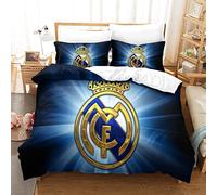 WINUO Equipo de Fútbol Madrid Juego de Funda Nórdica 150X200cm (Cama de 105) Funda de Edredón de Microfibra Suave con 2 Fundas de Almohada 50x75