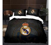 WINUO Equipo de Fútbol Madrid Juego de Funda Nórdica 150X200cm (Cama de 105) Funda de Edredón de Microfibra Suave con 2 Fundas de Almohada 50x75