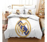 WINUO Equipo de Fútbol Madrid Juego de Funda Nórdica 150X200cm (Cama de 105) Funda de Edredón de Microfibra Suave con 2 Fundas de Almohada 50x75