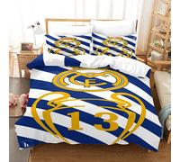 WINUO Equipo de Fútbol Real Madrid Juego de Funda Nórdica 135X200cm (Cama de 90) Funda de Edredón de Microfibra Suave con 2 Fundas de Almohada 50x75