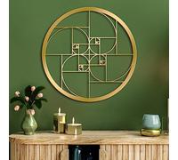 WINUSD Fibonacci - Arte de pared de metal en espiral de 12 pulgadas, arte matemático, decoración de pared dorada en espiral Fibonacci, decoración de pared de metal para sala de estar, oficina,