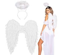 Winwild Alas de Ángel con Halo - Disfraz de Diablo y Hada de Mujer y Adultos para Halloween, Carnaval, Cosplay y Fiesta (Blanco, 60 x 60 cm)