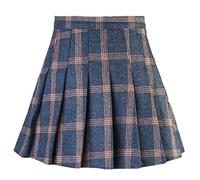 Winwinus Minifalda de cintura alta a cuadros acampanada para mujer, color azul, talla XS