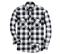 WINWUQB - Camisa de franela para hombre, de manga larga, a cuadros, con botones, casual, a cuadros, con bolsillos, ajuste regular, cómoda y suave, blanco, 5XL