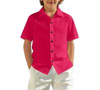 WINWUQB - Camisa de manga corta con botones para niños, hot pink, 5-6 años