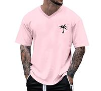 WINWUQB Camiseta de Hombre Casual Manga Corta Ajuste Regular Adultos Verano Coco Gráfico Top Cuello Redondo Playa Vacaciones, Rosa, 3XL