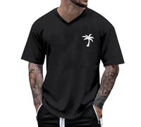 WINWUQB Camiseta de Hombre Casual Manga Corta Ajuste Regular Adultos Verano Coco Gráfico Top Cuello Redondo Playa Vacaciones, Negro , L