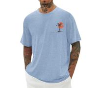 WINWUQB - Camiseta de manga corta para hombre, diseño de coco informal, cuello redondo, playa, vacaciones, suave y transpirable, S - Azul, L