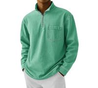 WINWUQB - Camiseta de manga larga con cremallera de 1/4 para hombre, con bolsillo, a la moda, casual, cuello alto, cómoda, ligera, ajuste relajado, verde menta, 5XL