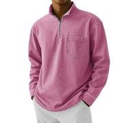 WINWUQB - Camiseta de manga larga con cremallera de 1/4 para hombre, con bolsillo, a la moda, casual, cuello alto, cómoda, ligera, ajuste relajado, rosa, 5XL