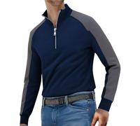 WINWUQB - Camiseta de manga larga con cremallera de 1/4 para hombre, diseño de bloques de color, informal, a la moda, cómoda, suave, cuello alto, azul, XL