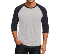 WINWUQB - Camiseta de manga raglán 3/4 para hombre, color de contraste, a la moda, cómoda, ligera, cuello redondo, casual, suave, clásica, básica, 02 Blanco, L