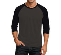 WINWUQB - Camiseta de manga raglán 3/4 para hombre, color de contraste, a la moda, cómoda, ligera, cuello redondo, casual, suave, clásica, básica, 04 Gris, 5XL