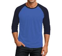 WINWUQB - Camiseta de manga raglán 3/4 para hombre, color de contraste, a la moda, cómoda, ligera, cuello redondo, casual, suave, clásica, básica, 02 Azul, 5XL