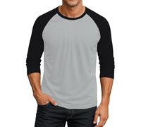 WINWUQB - Camiseta de manga raglán 3/4 para hombre, color de contraste, a la moda, cómoda, ligera, cuello redondo, casual, suave, clásica, básica, 08 Gris, 5XL