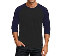 WINWUQB - Camiseta de manga raglán 3/4 para hombre, color de contraste, a la moda, cómoda, ligera, cuello redondo, casual, suave, clásica, básica, 09 Gris, 5XL