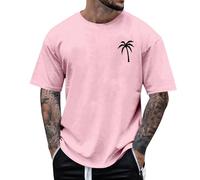 WINWUQB Camiseta informal de manga corta para hombre con árbol de coco, camiseta de verano de playa para vacaciones top de cuello redondo gráfico para hombre adulto, Rosa, XXL