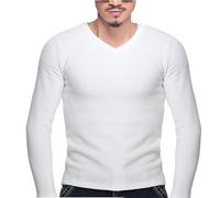 WINWUQB - Camiseta térmica de manga larga con cuello en V para hombre, forro polar, cálida, cómoda, suave, capa base, ajustada, casual, clásica, blanco, 3XL