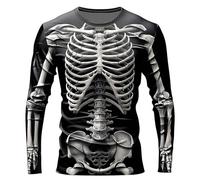 WINWUQB - Camisetas de esqueleto para hombre, de manga larga, divertidas, con gráficos, a la moda, informal, cuello redondo, novedoso, para vacaciones, disfraz de festival, A-6-negro, M