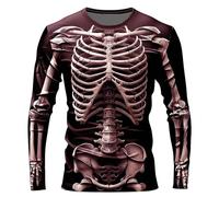 WINWUQB - Camisetas de esqueleto para hombre, de manga larga, divertidas, con gráficos, a la moda, informal, cuello redondo, novedoso, para vacaciones, disfraz de festival, A-6-rojo, S