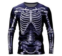 WINWUQB - Camisetas de esqueleto para hombre, de manga larga, divertidas, con gráficos, a la moda, informal, cuello redondo, novedoso, para vacaciones, disfraz de festival, A-6-morado, S