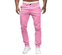WINWUQB - Pantalones chinos para hombre, corte entallado, con parte delantera plana, elegantes, informales, formales, de trabajo, pantalones clásicos cónicos, lisos, cómodos y elegantes, rosa, S