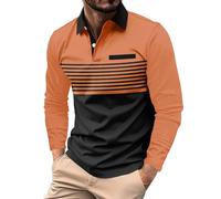 WINWUQB - Polo de manga larga para hombre, casual, cuello a rayas, para golf, rugby, camiseta de moda, trabajo, deportes, ajuste regular, para otoño y exteriores, naranja, XL
