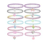 WINXMIN 12 PCS Gargantilla Collar Set para Niños Adolescentes Niñas, Colgante Unicornio Arco Iris Panda Gato Corazón Flor Sirena Gargantillas Henna Tattoo Stretch Elastic, regalos de regreso a clases