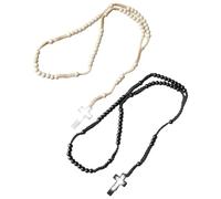 WINXMIN 2 piezas Collar de Rosario con Cruz Católica, Hecho a Mano Joyería Religiosa con Cruz, para Comunión Religiosa, Bautismo, Misa, Biblia(Blanco y negro)
