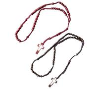 WINXMIN 2 piezas Collar de Rosario con Cruz Católica, Hecho a Mano Joyería Religiosa con Cruz, para Comunión Religiosa, Bautismo, Misa, Biblia(Marrón/Rojo)