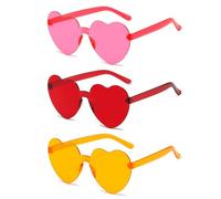 WINXMIN 3 Pcs Gafas de Sol con Forma de Corazón,Gafas de Fiesta,gafas divertidas,Corazón Gafas de Sol Transparentes Color,para Cumpleaños,Aniversarios,Fiestas de Solteros,Hawái,Fiestas