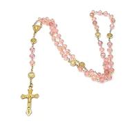 WINXMIN Collar de Rosario de Misterio,Joyería Acero Inoxidable cristal rosa luz granos, rosarios religiosos mujer,Jesús Cristo Crucifijo Cruz Rosario Vintage Oración