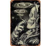 Winya No. 31 Relaxing Skeleton Astroanut Smoking Amoung the Stars in the Space - Póster de metal retro decorativo para el hogar, letrero vintage de hojalata de 30,5 x 20,3 cm