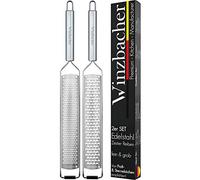 Winzbacher® DAS ORIGINAL [2er Set] Edelstahl Reibe | Parmesanreibe, Zitronenreibe, Muskatnuss, Ingwerreibe, Zester | rasiermesserscharfe Klinge | inkl. Sch?tz & Reinigungsbürste